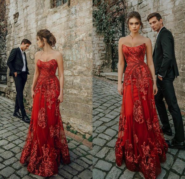 Robes De mariée rouges paillettes appliques robe De mariée balayage Train robe De mariée sans bretelles sur mesure robes De Novia