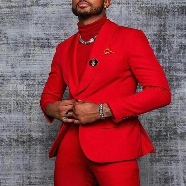 Trajes de boda rojos para hombre, esmoquin ajustado para novio, traje de dos piezas para padrinos de boda, chaqueta Formal de graduación, chaquetas de negocios, pantalones 202D