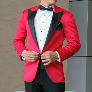 Costumes de mariage rouge pour hommes, coupe cintrée, Tuxedos de marié, veste deux pièces à revers, pantalon sur mesure, Blazer masculin