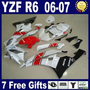 Molde de inyección blanco rojo para carenados YAMAHA R6 2006 2007 06 07 Kit de carenado YZF R6 100% en forma + 7 regalos