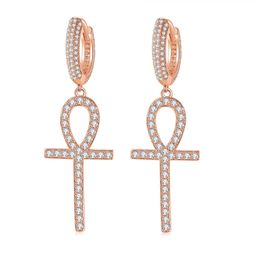 Hotsale unisexe hommes femmes boucles d'oreilles or argent couleur Bling CZ cubique Zircon croix boucles d'oreilles beau cadeau pour un ami