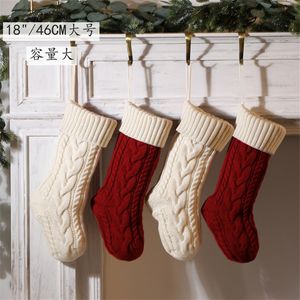 Red White Christmas Knitted Wool Socks 2023 New Year Christmas Gifts Xmas Socking for Kids 2022 Navidad Natale Kerst Noel Decor 46cm