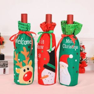 Bolsas para botellas de vino tinto, arpillera, regalo de Navidad, lazo, bolsa de tela para vinos, cubierta antipolvo a cuadros, decoraciones navideñas 918