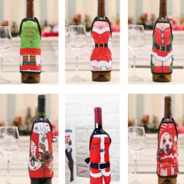 Copri bottiglia di vino rosso Bottiglie di birra Copertine di champagne Decorazioni per la tavola per feste di Natale Mini grembiule per festival di Natale Confezione regalo di Babbo Natale Decora 914