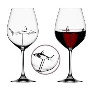 Cazas de vino tinto: copa de cristal de titanio gratis elegancia tiburón original copa de vino tinto con tiburón dentro de cristalería larga y tallo
