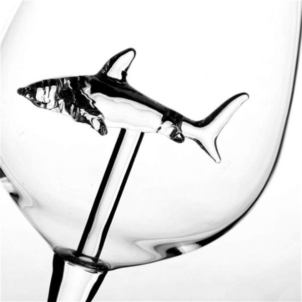 Verres à vin rouge – Verre en cristal de titane au plomb Elegance Original Shark Verre à vin rouge avec requin à l'intérieur à longue tige Glasswar266P
