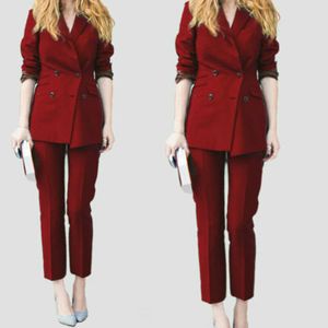 Red Wine Moeder van de Bruid Suits Slim Fit Work Uniform Draag Dames Formele Partij avondkleding voor bruiloft (jas + broek)