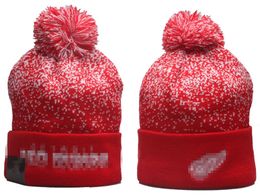 RED WINGS Gorro Gorros Equipo de pelota de hockey de América del Norte Parche lateral Lana de invierno Gorro de punto deportivo Gorros con calavera A2