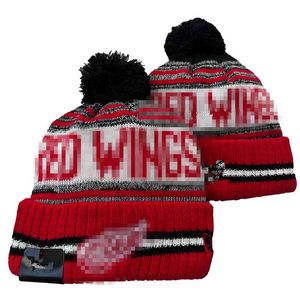 RED WINGS Muts DETROID Gebreide mutsen Sportteams Honkbal Voetbal Basketbal Mutsen Caps Dames Heren Pom Mode Winter Top Caps Sport Gebreide mutsen a1