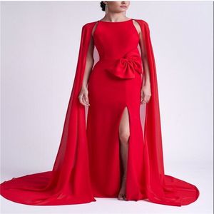 Rode Vrouwen Avondjurken O Hals Zeemeermin Jurken Voor Prom Met Cape Lonr Avondjurk Luxe 2023 Vestidos De Fiesta