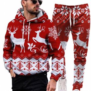 Rood Kerst Nieuwjaar Kerst Capuchon Voor Mannen Heren Sweatshirt Joggingbroek 3D Print Casual Vakantie Hip Hop Kleding Voor Man kleding n7Lv #