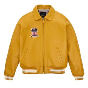 Bomber jaune rouge USA Taille Avirex Casual Athletic épais Épais Vol en cuir en peau de mouton Sui Wholesale Qing