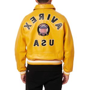 Bomber jaune rouge USA Taille Avirex Casual Athletic épais épaisse en cuir en cuir de mouton