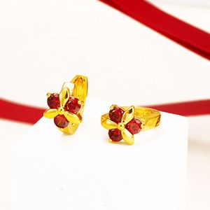 Boucles d'oreilles en Zircon rouge pour enfants, jolis cerceaux, or jaune 18 carats, remplis de mode, Huggie pour filles, cadeau