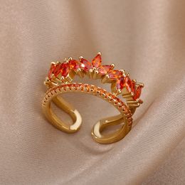 Anillos de circón rojo para mujer, anillo de acero inoxidable de lujo, tendencia 2022, joyería estética romántica para boda, regalos de navidad, anillos