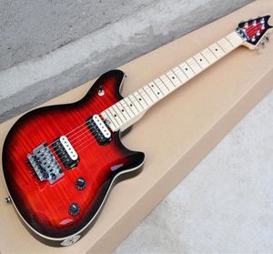 Guitare électrique rouge noir avec manche en érable Floyd Rose, placage en érable flammé, peut être personnalisé sur demande 2737716