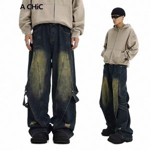 reddachic Jaren '90 Retro Groen W Patchwork Baggy Jeans Mannen Y2k Decstructed Belt Vernietigd Laagbouw Big Size Casual Brede Broek o4nx #