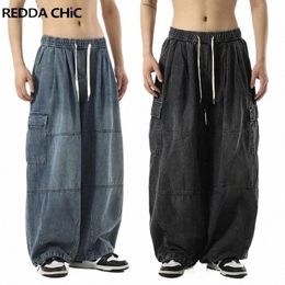 Reddachic Big Pockets Patchwork Cargo Pants Hommes Vintage Y2K Distred Taille élastique Baggy Jeans Casual Skater Oversize Pantalon G8aw #