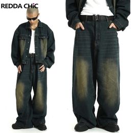 Reddachic Big Size Green Wash Skater Men Jeans holgados Ajuste de los 90 de 90 pantalones anchos y2k pantalones de hip hop pantalones de trabajo casual 240426