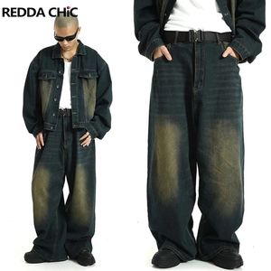 Reddachic Big Size Green Wash Skater Men Baggy Jeans aanpas-Waist 90s Vintage Y2K brede broek Hip Hop broek Casual Work Wear 240319