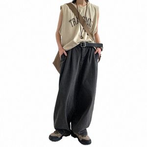 Reddachic Black W Plissé Baggy Jeans Hommes Rétro Taille Haute Patineur Pantalon Surdimensionné Jambe Large Sarouel Coréen Y2k Streetwear 11St #