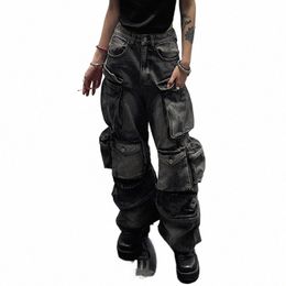 Reddachic Grunge Y2K Cargo Poches Baggy Jeans Hommes Trous Ripped Noir W Oversize Skater Pantalon Y2k Pantalon Dark Punk Workwear V2tA #