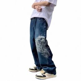 Reddachic Hiphop Men Drag Baggy Jeans Blue W rechte breedbeenbroeken geborduurd Casual broek retro y2k Harajuku streetwear Z7AJ#