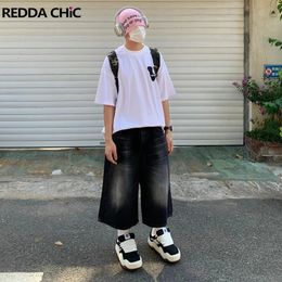 Reddachic lage taille wijd been jorts voor mannen baggy jeans bijgesneden losse casual denim korte broek Harajuku retro y2k hiphop broek 240514