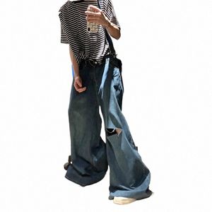 Reddachic Mono con pierna ancha y agujero rasgado para hombre Y2k Vintage Blue Loose Casual 90s Retro Skater Oversize Bib Pants Denim Monos h5kC #