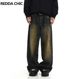Reddachic Plus Size Green Wash Holggy Jeans Men Ajustewaist Pantalones de pierna ancha