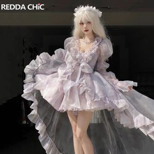 Reddachic Purple Lolita Princess mini robe avec train à lacets Puffy Tutu Couche de jupe de fête de soirée Femmes Femmes 3 pièces Set 240425