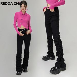 REDDACHiC Tall Girl Friendly Grunge Y2k Jeans pour femmes Pantalons empilés évasés noirs unis Gyaru Acubi Années 2000 Rétro coréen Streetwear 240122