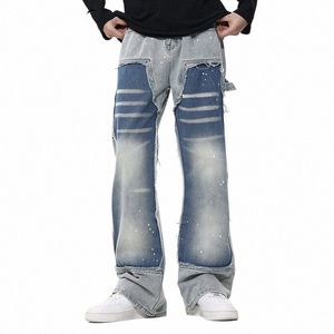 Reddachic Two Te Patchwork Baggy Jeans Hommes Hiphop Spl Encre Brossé Bleu W Coupe Ample Casual Pantalon Large Y2k Streetwear a5JC #