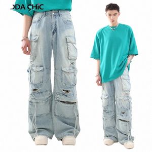 Reddachic Y2K Baggy Jeans pour hommes déchirés jambes larges pantalons surdimensionnés décontractés lâches années 90 Vintage Street élégant pantalon hip-hop s3Qm #