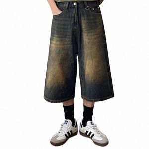 Reddachic Y2K Denim Shorts pour hommes Colossus jambe large Jorts recadrée Baggy Jeans Vintage Wed taille basse pantalon coréen élégant E0zJ #