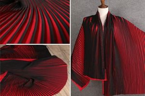 Tissu en mousseline de soie plissé à volants, noir rougeâtre, solide pour vêtements et robes, matériaux au mètre T2008104519401