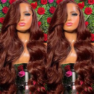 Perruque Lace Front Wig Body Wave brun rougeâtre, cheveux humains transparents pré-épilés rouge foncé 13x4 13x6 Hd