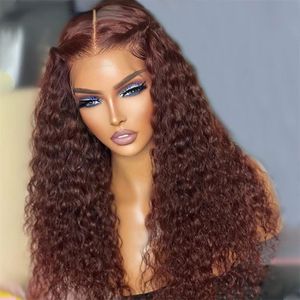 Brown brun profond front avant humain coloré cuivre rouge HD dentelle perruque frontale synthétique avec cheveux pour femmes pour les femmes