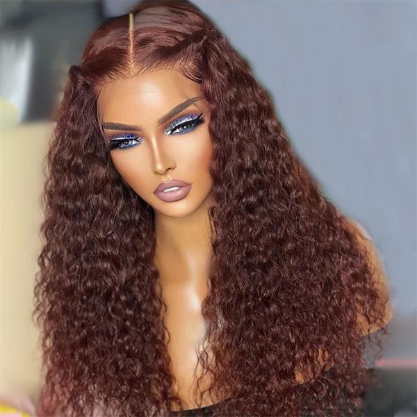 Perruque Lace Front Wig synthétique ondulée brun rougeâtre, cheveux naturels colorés cuivre rouge HD, perruque Lace Frontal Wig synthétique avec Baby Hair pour femmes