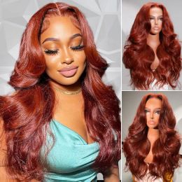 Perruque Lace Front Wig synthétique brésilienne Hd, cheveux naturels, brun rougeâtre, pre-plucked, 13x4, rouge foncé, brun, Body Wave, avec Closure