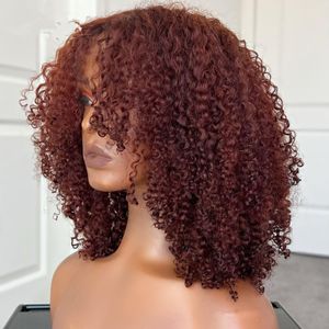 Peluca de pelo humano marrón rojizo cheveux rojo cobrizo 4a 3c peluca rizada Afro con flequillo peluca con flequillo brasileña hecha a máquina cabello humano