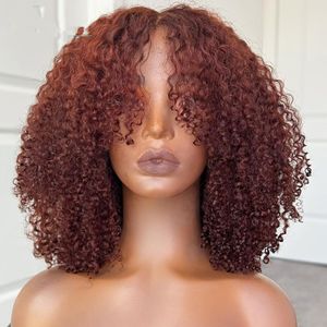 Perruque de cheveux humains brun rougeâtre cuivre rouge cheveux humains 4a Afro crépus bouclés brésilien fabriqué à la machine bang perruque