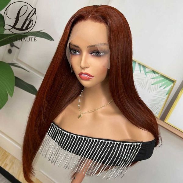 Brun rougeâtre Layered Cut Wig Lace Front Wigs pour les femmes Bourgogne Layered Wig 13x4 Lace Front Wig Perruque droite Perruque de cheveux synthétiques 230524