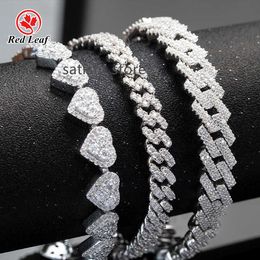 Redleaf sieraden Hot Selling Hip Hop Jewelry 6mm 8mm 925 Silver Heart Pass Test Moissanite Diamond Cuban Link Chains armband