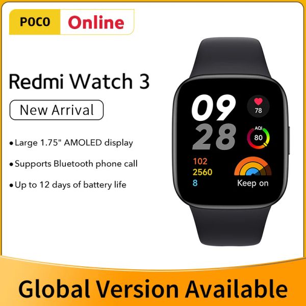 Redmi New Watch 3 GPS Smart Watches 1,75 '' AMOLED ÉCRAN 60Hz moniteur de fréquence cardiaque d'oxygène sanguin 5ATM SOS Bluetooth Call Smartwatch ES Watch