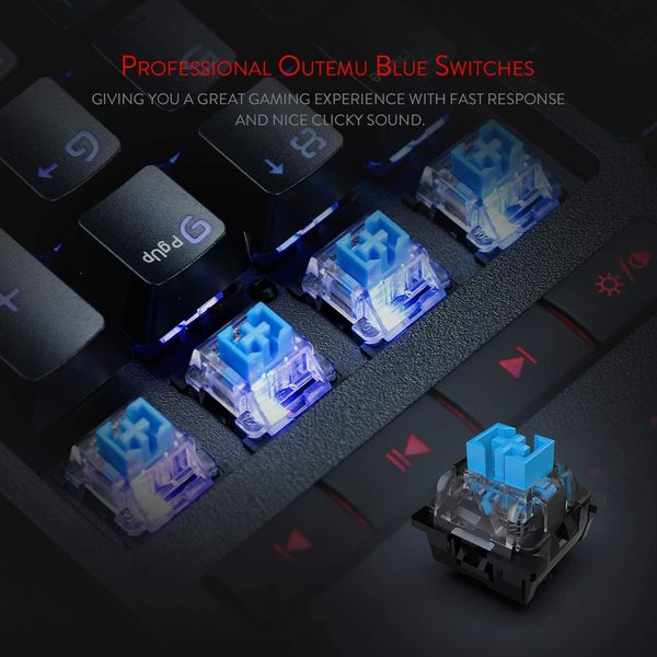 Teclado mecánico para jugar K586 RGB, 10 teclas Macro adicionales integradas, interruptores azules de Control multimedia dedicados para jugadores de PC