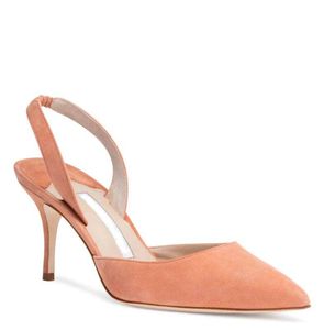 Sandale slingback femme cuir satiné CAROLYNE talon moyen Escarpins Slingbacks en cuir de veau noir sling back talons hauts chaussures d'été à bout pointu