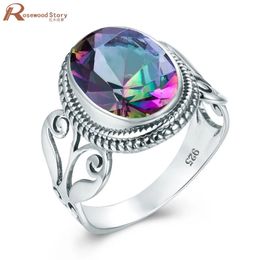 Redwood Merk Rainbow Mystic Topaz Ring Sterling Zilver Vrouwen Bruiloft Verlovingsfeest Bohemen Fijne Sieraden Geboortesteen 240112