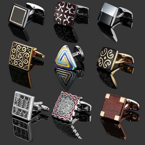 Redwood Carbon Fiber Vintage Pattern Gemelos Manga Botón Moda Hombre francés traje de negocios Camisa Metal Latón Esmalte Gemelos Joyería