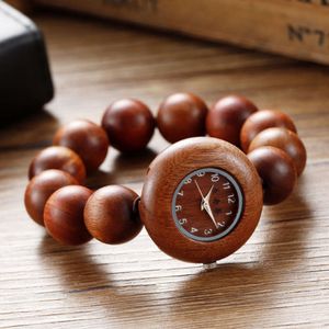 Redwood sandelhout modieus en creatief antiek casual paar horloge, houten waterdichte armband, Boeddha -kralen van de student